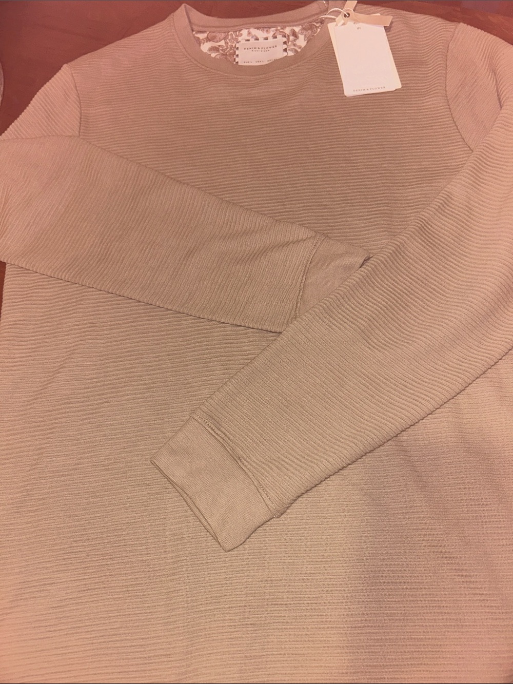 Denim & Flower Beige Ribbed Crewneck